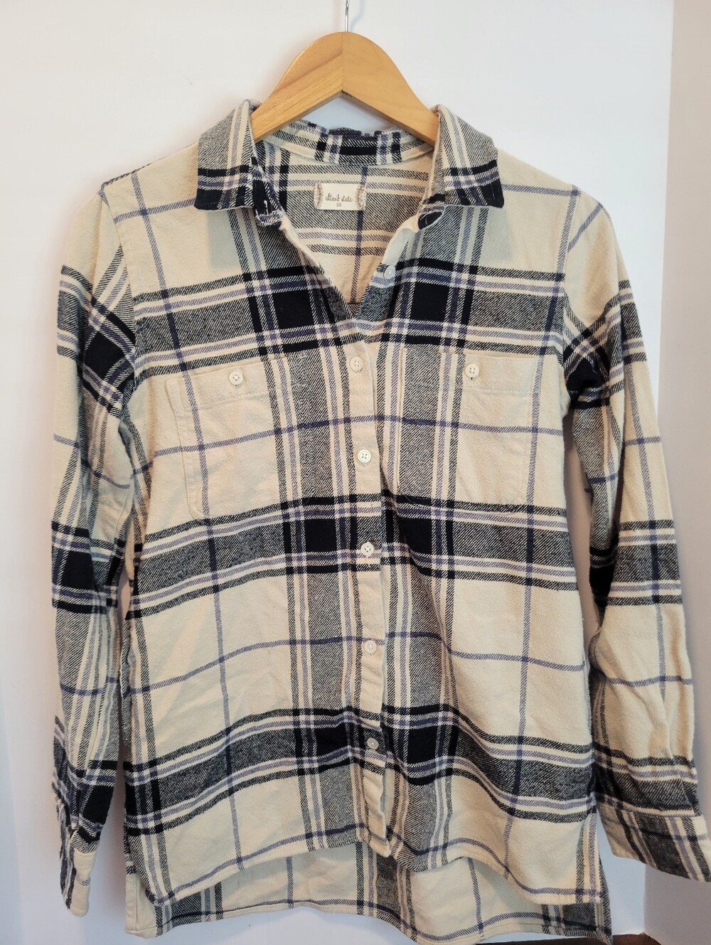 Altar'd State Blue Ivory Flannel Pockets XS Fall 100% Cotton Cowgirl Layering
